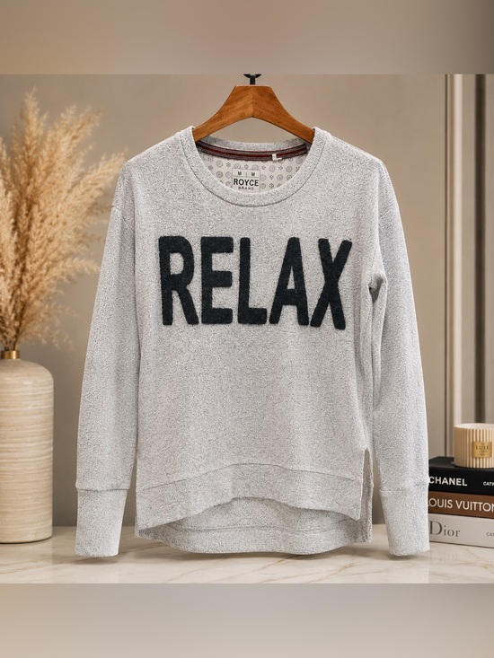 Royce Brand Tops - Royce Brand RELAX Graphic Sweatshirt Grey Cozy Textured Fleece Pullover Size M